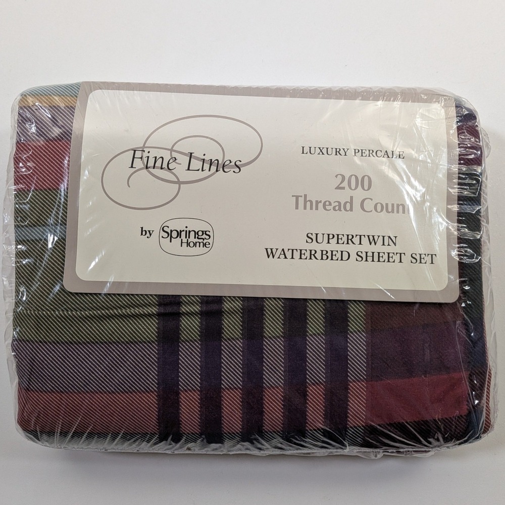 Springs Home Fine Lines Snowdon Supertwin Waterbed Sheet Set Plaid 200TC USA